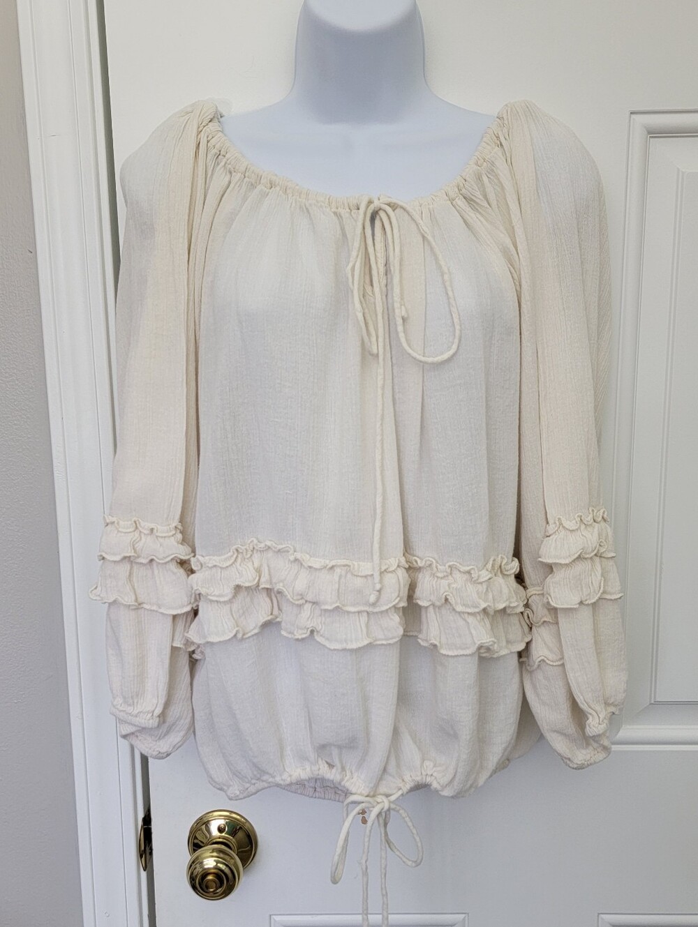 Denim &amp; Supply Ralph Lauren Ivory Ruffled Boho Peasant Top Relaxed Fit Med